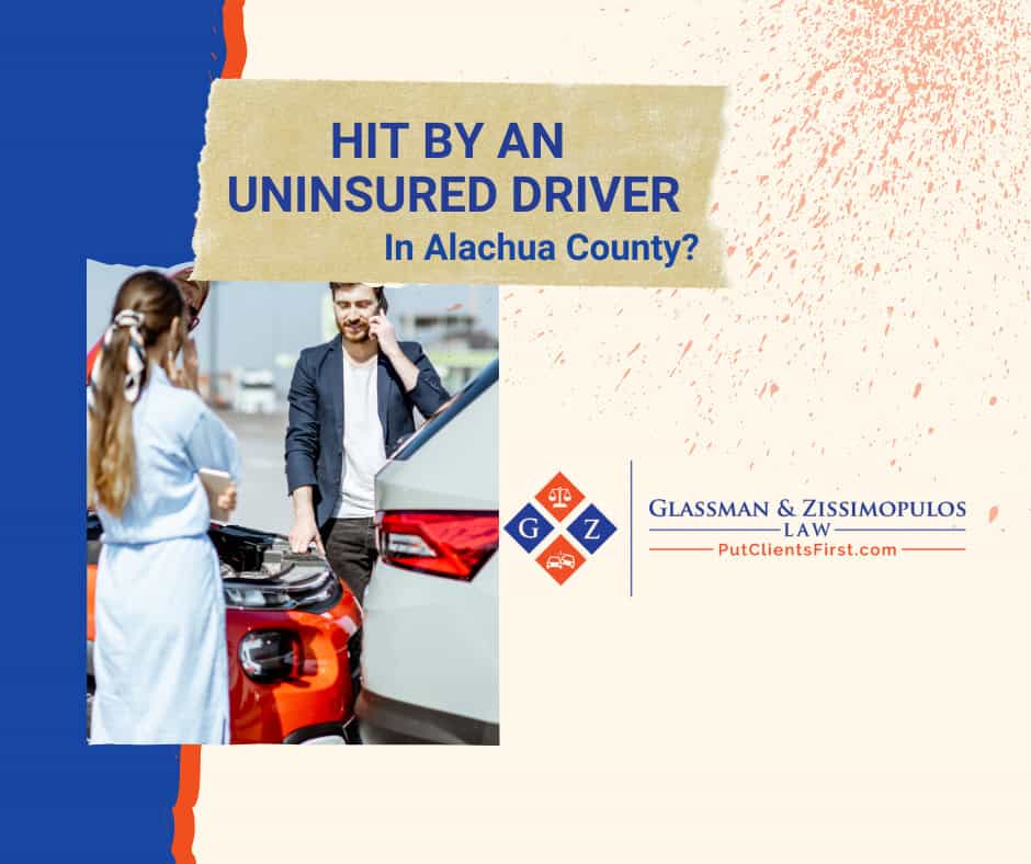 Injured in a car accident by an uninsured driver in Alachua County? Contact Glassman & Zissimopulos Law for expert legal representation and personal injury claims assistance.